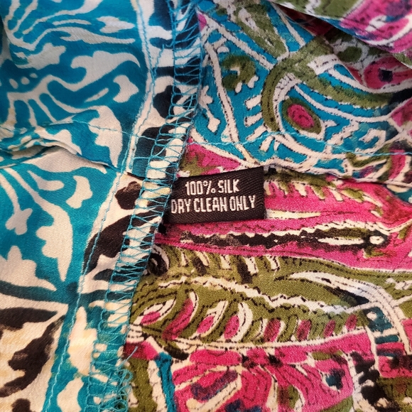 Tolani 100% Silk Deepa Mini Dress Turquoise Mosaic, Size Small - Picture 10 of 11